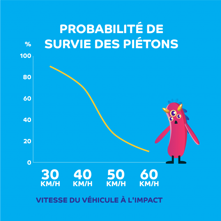 Probabilité de survie des piétons en fonction de la vitesse du véhicule à l'impact